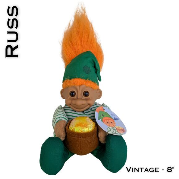 Vintage Russ Leprechaun Troll Doll w/Tag 8" Orange Hair Pot Of Gold St Patricks - Picture 1 of 6